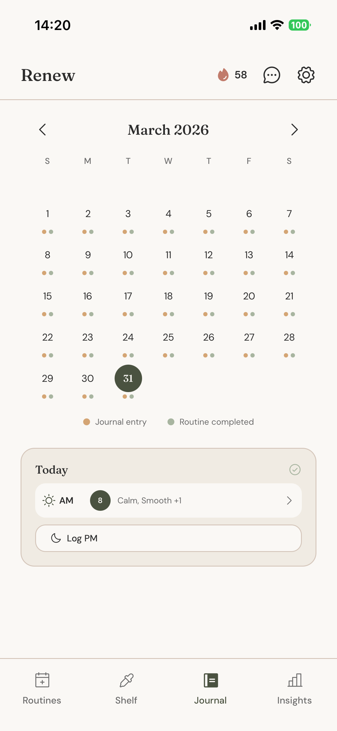 Journal calendar view