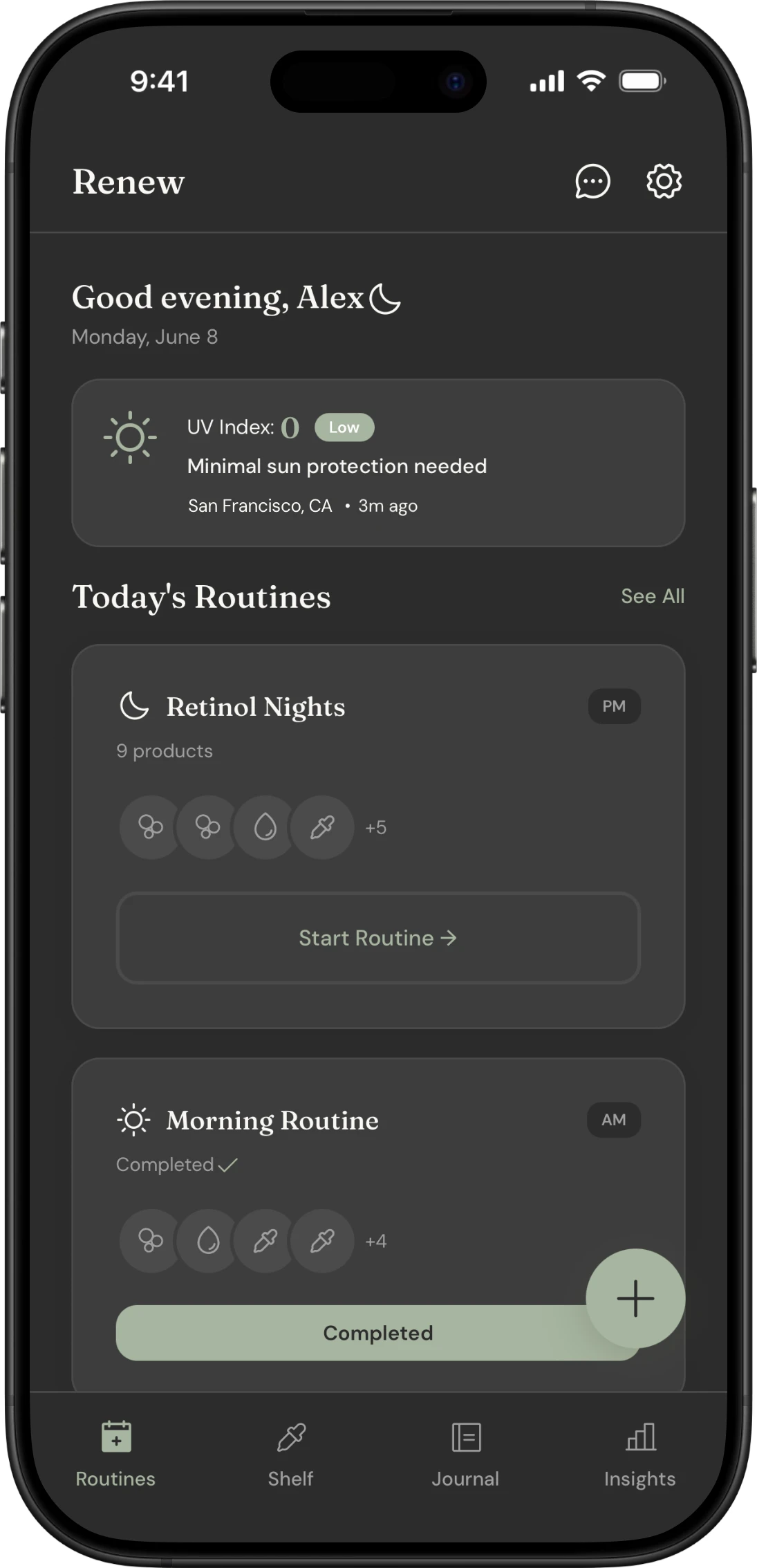 Home screen in dark mode